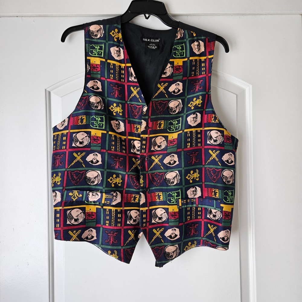 Silk Club Vest Mens Large Novelty 100% Silk History‎ Teacher French Academia